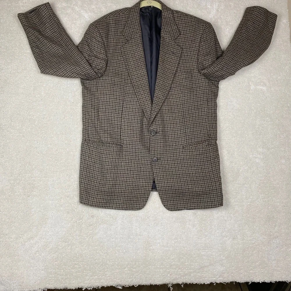 VTG Vito Rufolo Blazer Mens 44 Brown Silk Wool Houndstooth Made in Italy Lessona